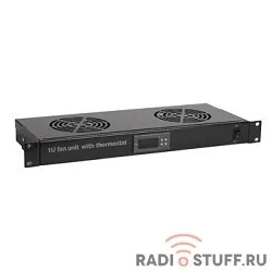 Hyperline TRFA-MICR-2F-RAL9004 Модуль вентиляторный 19",1U, глубиной 170мм, с термостатом и 2-я вентиляторами, номинальная мощность 35.20 Вт, цвет черный (RAL 9004)
