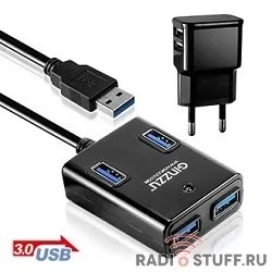 HUB GR-384UAB Ginzzu  USB 3.0  4 port + adapter