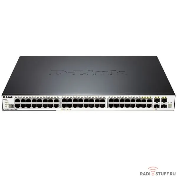 D-Link DGS-3120-48PC/B1ASI Управляемый L2+ стекируемый коммутатор с 44 портами 10/100/1000Base-T, 4 комбо-портами 100/1000Base-T/SFP и 2 портами 10GBase-CX4(48 портов PoE 802.3af/at, PoE-бюджет 370Вт)