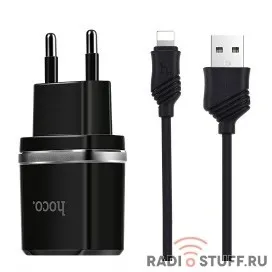 HOCO HC-64107 C12/ Сетевое ЗУ + Кабель Lightning 1m/ 2 USB/ Выход: 12W/ Black