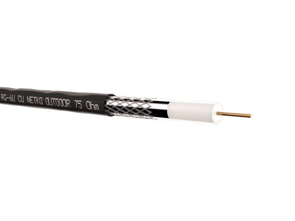 Кабель коаксиальный RG-6U, 75 Ом (CU, оплетка 32 нити AL), наружный, черный (100м) NETKO Optima