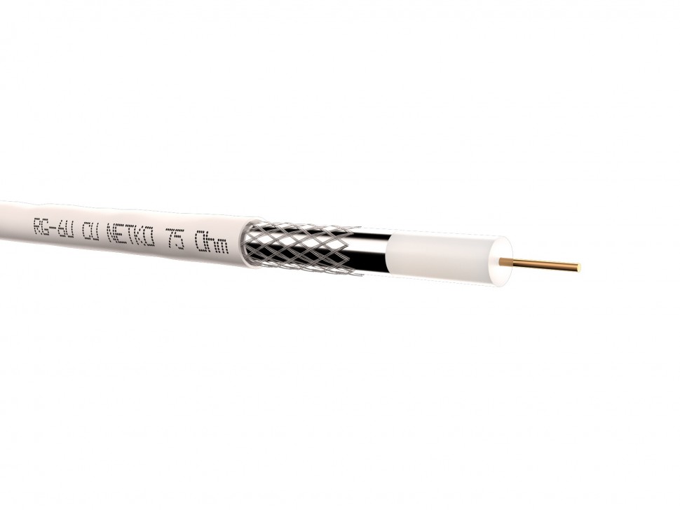 Кабель коаксиальный RG-6U, 75 Ом (CU, оплетка 32 нити AL), белый (100м) NETKO Optima